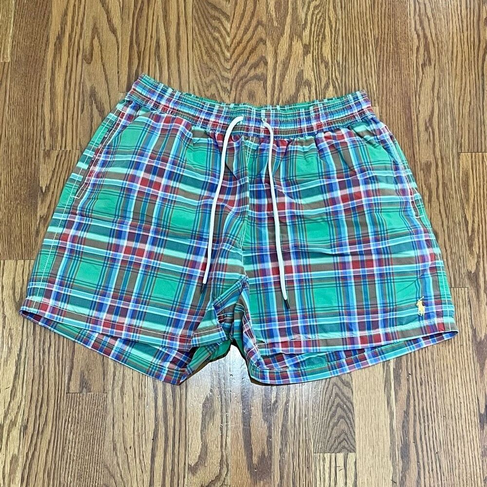 Polo Plaid Lined Swim Trunks. Size Large.